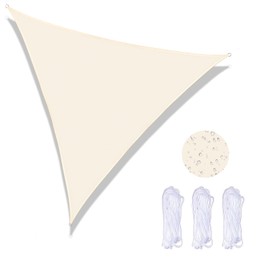 Triangle Sun Shade Sails, 2 x 2 x 2M Waterproof Sail Shade, Garden Canopy Awning, Sun Shade Cloth Patio Cover with 3 Fixed Ropes for Outdoor Patio Garden Backyard (Beige)
