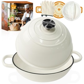 AHJ Enameled Cast Iron Dutch Oven Pot, Sourdough Dutch Oven for Bread Baking, 6QT Dutch Oven Pot with Lid, Heavy Duty Non-Stick Enamel Coating Bread Pan (Ivory White)