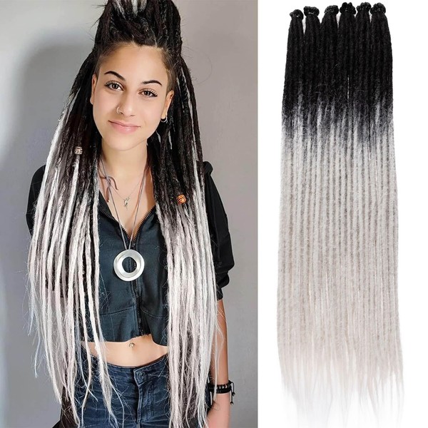 RuiYok Handmade Dreadlock Extensions 20 Strands Ombre Grey Single Ended