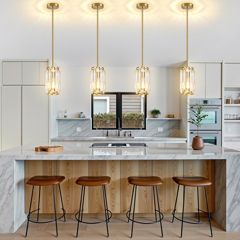 YSHomeStunn Gold Crystal Pendant Lights Kitchen Island 2-Pack Pendants Light
