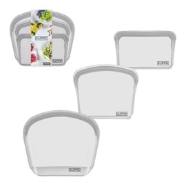 KLIPPSI® 3er Set Wiederverwendbare Silikonbeutel Gefrierbeutel Aufbewahrungsbeutel reißfest, hitze-kältebeständig, auslaufsicher, spülmaschinengeeignet (Grau)