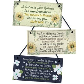 Red Ocean Garden Memorial PACK OF 3 Hanging Signs For Outside, Memorial Remembrance Plaques For Garden, Garden Shed Memorial Signs, Gifts For Mum Dad Nan Grandad