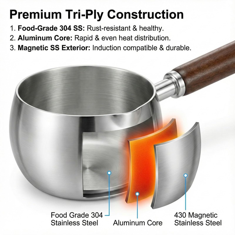 17oz Stainless Steel Sauce Pot with Heat Resistant Wooden Handle,