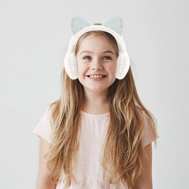 Forreen Ear Warmers for Girls, Pack of 2 Earmuffs Plush Cute Cat Ears Adjustable Earmuffs Soft Cold-Resistant Ear Warmers for Outdoor Use Warm Winter, White and dark pink