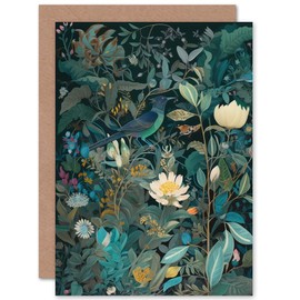 Artery8 Audubon Style Birds in Blooming Wildflower Field Nature Birthday Sealed Greeting Card Plus Envelope Blank inside
