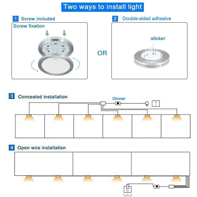LED Puck Lights, Set of 6, White | Dimmable Under
