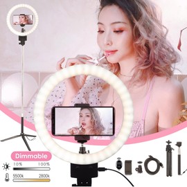 BOLLUMA Selfie Ring Light with Desk Tripod & Phone Holder, 6" LED Ring Light Dimmable Mini Beauty Ringlight for make up, live streaming, vlogging, TikTok, YouTube Video Shooting