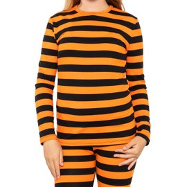 Girl's Oh So Soft Long Sleeve Top Orange Black Stripes Large