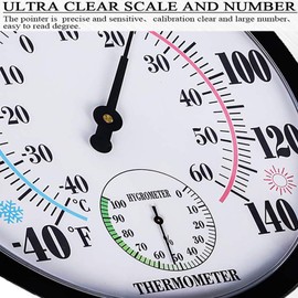 Indoor Outdoor Thermometer Large Wall Thermometer-Hygrometer Does not Require Battery (Black)