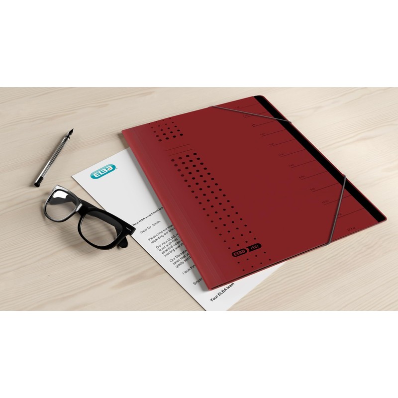 Elba Chic Folder A4 Cardboard 12 Compartments Bordeaux