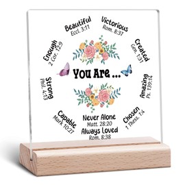 Christian Gifts for Women Acrylic Plaque Religious Gifts Inspiration Spiritual Clear Desk Decorative Sign Catholic Present Bible Verse Faith Keepsake for Friend Acrylic Sign With Wooden Stand