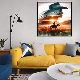 Diamond Art Kits for Adults - Cowgirl Diamond Painting Kits for Adults Beginner, DIY 5D Full Drill Horse Gem Art for Home Wall Decor 14x14 inch