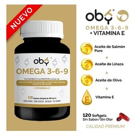 Oby Omega 3-6-9 + Vitamina E (EPA y DHA) - 120 Cápsulas Softgel Sin Sabor y Sin Olor