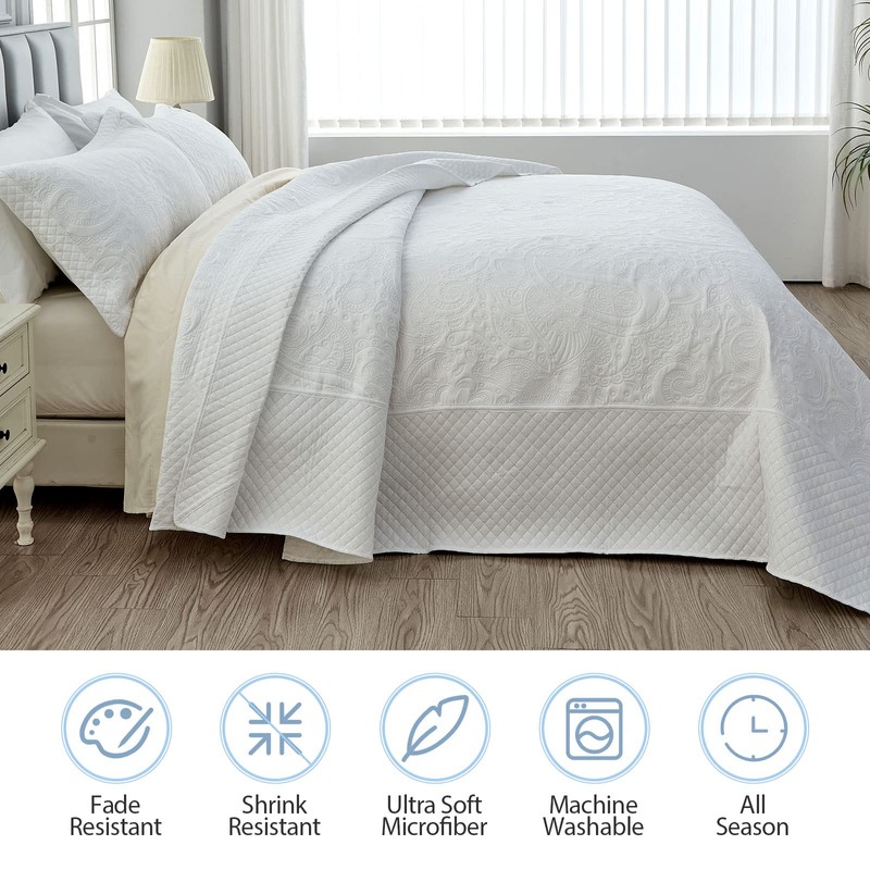 Qucover Alaska King Bedspread 132x 120, Solid White Oversized King