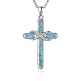 PRAYMOS Infinity Turquoise Cross Religious Pendant Necklace Sterling Silver Cross Gifts for Mother Mom Women Jewelry