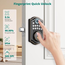 AkaGear DS10 Pro Keyless Entry Door Lock, Fingerprint Door Lock, Electronic Keypad Lock, Smart Deadbolt, Smart Lock for Front Door, Auto-Lock & One Touch Locking with Bluetooth - Oil Rubbed Bronze