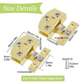 UFURMATE Cabinet Hinge, 2Pcs Gold Unilateral Adjustable Glass Door Clamp Hinges Zinc Alloy Side-Mount Pivot Hinges 90 Degree Bright Clip Hinge Replacement for 5-7mm Frameless Glass