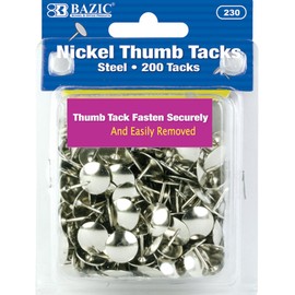 BAZIC Nickel (Silver) Thumb Tack (200/Pack) (Case of 24)