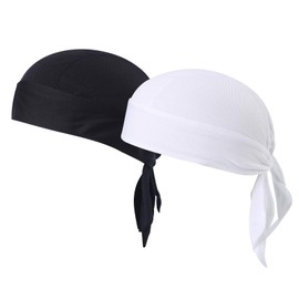 Doo Rags Skull Cap - Moisture Wicking Beanie Cap Sun UV Protection Motorcycle Helmet Liner Cap (Black+White)