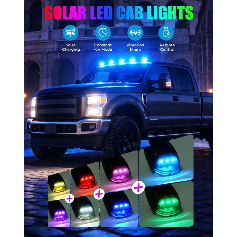 Keiurot Solar Cab Lights for Trucks Roof Lights, RGB 8