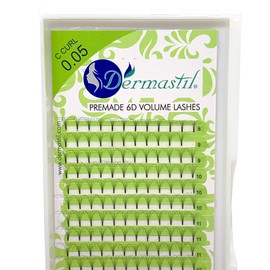 Dermastil 6D Premade Handmade Volumen Wimpern C Curl Stärke 0,05 mm fertige Fächer ohne Knoten für Wimpernverlängerung- PBT- Vegan- 16 Streifen BOX (10 mm)