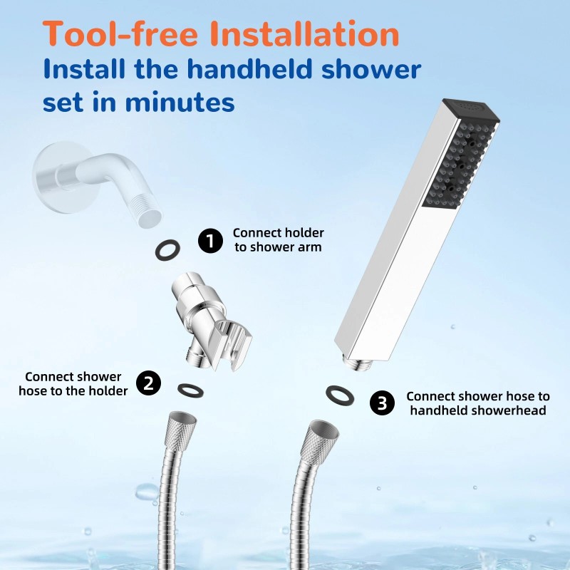 Hibbent Solid Brass High Pressure Hand Held Shower Wand Square