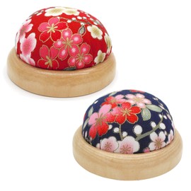 SagaSave Pin Cushion Pin Holder, Pack of 2 Cute Pin Cushion with Wooden Plate, Round Pin Cushion, Flower Print Pin Cushion for Sewing, Embroidery, DIY Crafts (Random Colour)