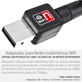 Mercader Digital Tarjeta Red Inalambrica Con Antena Wifi Usb 300 Mts 150mbps