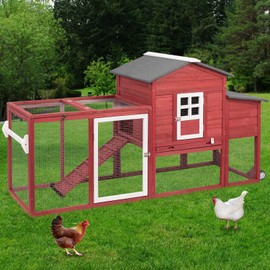 Ketive Wooden Chicken Coop Cage Outdoor Indoor Hen House with Nesting Box, Waterproof Roof, Removable Tray for Poultry Pets Enclosure Garden Backyard (RED)