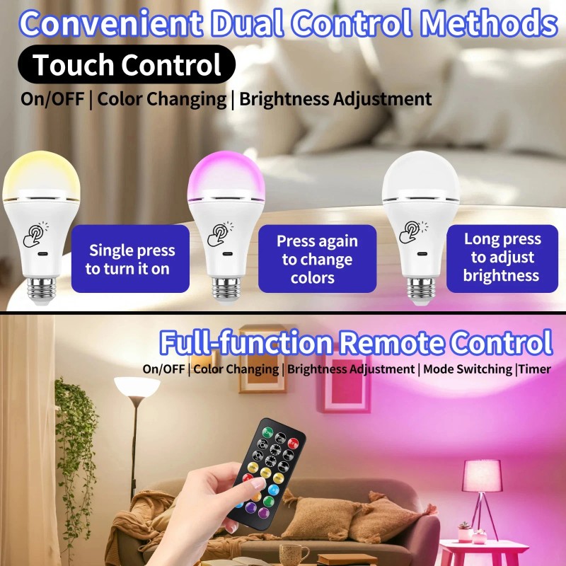 Brightown E26 Rechargeable Light Bulb 3 Color + 9 RGB
