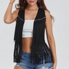 Women Tassel Vest 70s Hippie Faux Suede Rivets Sleeveless Fringe