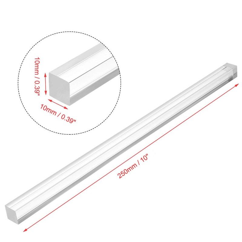TOP-VIGOR 8Pcs Acrylic Square Rod, 10mm x 10mmmm x 250mm