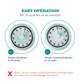 Jayron Kitchen Timer Reminder Manage timers 360 Degree Rotary Mechanical Timer Baking Countdown Kitchen Alarm Clock Refrigerator Magnetic for Cooking,Learning (Green)