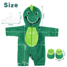 Aolso Baby Doll Clothes for 14-18 Inch Doll 35-45 cm Baby Doll, New Doll Clothes Outfits, Outfits Hooded Jumpsuit with 1 Coat hanger, New Born Baby Dolls Birthday (Dinosaur