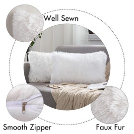 MIULEE Pack of 2 Luxury Faux Fur Throw Pillow Cover Deluxe Decorative Plush Pillow Case Cushion Cover Shell for Sofa Bedroom Car 12 x 20 Inch White
