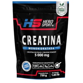 HEROSPORTS | Creatina Monohidratada de Alta Pureza 750g en Polvo. 5g de Creatina por Porción, 100% Pura, 100% Natural, 0 Azúcar, Sin Sabor, Sin Olor, Bottle Free, Incluye Cuchara Medidora.
