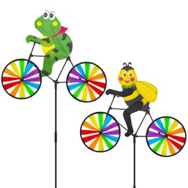 2 Pack Animal Bike Spinners Decoration 20.9 inch, Animal Pinwheels Colorful, Large Sized Whirligigs Windmill, Garden, Outdoor Courtyard, Lawn, Decoration Wind Spinner (Bee and Frog, 2PCS)