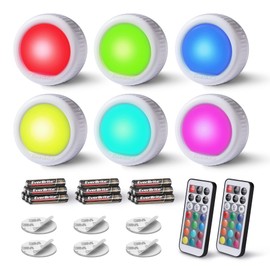 EverBrite Tap Light, Push Light, LED Puck Lights with 12 RGB Colors, Wireless Touch Light Under Cabinet, 80 Lumens Night Light for Closet, Bedroom, Wall, Classroom, 18 AAA Batteries Included, 6-Pack