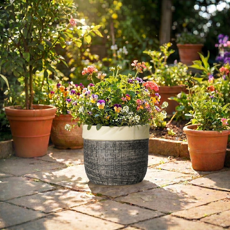 9.8 Inch Planter, Ceramic Planter, Round Pot for Plants, Light