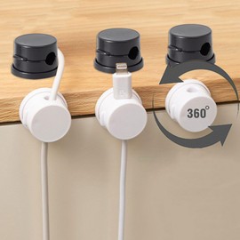 Auriselle 6 Stück Kabelhalter Selbstklebend, 360°Drehbar Magnetische Kabelclips Verstellbarer Kabel Organizer Ladekabel HDMI USB Audiokabel Netzkabel PC-Kabel Kabelhalterung Tisch Auto Wand, Weiß