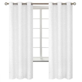 BGment Kids Blackout Curtains for Bedroom - Grommet Thermal Insulated Silver Star Print Room Darkening Curtains for Living Room, Set of 2 Panels (42 x 72 Inch, White)