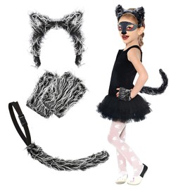 Afindern Cat Cosplay, Kids Headband and Tail Gloves, 3-piece Set, Cute, Animal Costume, Kigurumi, Wolf, Costume, Halloween, Party, Stage Performance, School Festival, Cultural Festival, Children, 2