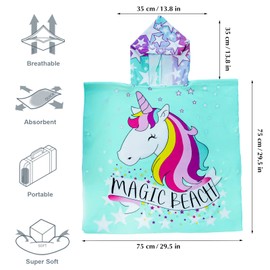 FILOWA Beach Hooded Towel for Girls,Microfibre Poncho Towel Swimming Surfing Shower Bath Towels Soft Lightweight Absorbent Wearable Travel Wrap Robe for Childs Kids Teenager 6-14 Years, Blue