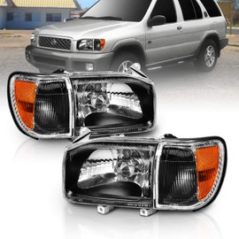 AmeriLite Black Replacement Headlights Corner Sets for 1999-2004 Nissan Pathfinder R50 - Passenger and Driver Side