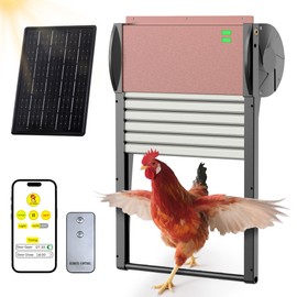 Automatic Chicken Coop Door, Chicken Door Programmable with App,Solar Chicken coop Door.Chicken Coop Door Timel& Light Sensor,Anti-Pinch,Remote Control,USB Rechargeable
