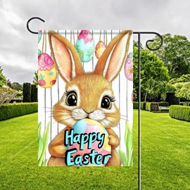 BlissYard Happy Easter Bunny Garden Flag 12x18 Double Sided Colorful Eggs Seasonal Decors for Spring Farmhouse Holiday Outside Outdoor Small Decor Yard Flag Banner