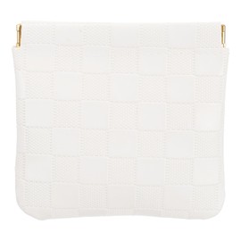 PATIKIL Small Snap Closure Pouches for Purse, 4.5"x4.7" Mini Waterproof Leather Checkered Makeup Bag Portable No Zipper Self-Closing Travel Pocket Organizer Pouch Cosmetic Bag, White