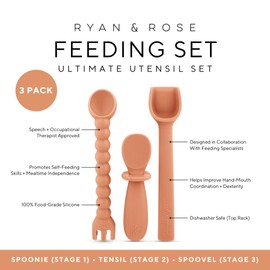 Ryan & Rose Ultimate Utensil Set of 3 Silicone Baby Spoons Silicone baby feeding set for baby led weaning, baby spoons self feeding 6 months, baby utensils, toddler utensils (Terracotta)