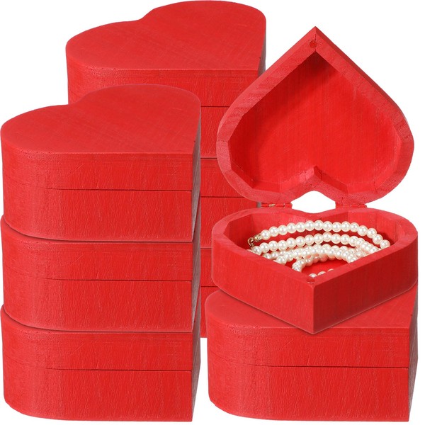 Marsui 8 Pcs Unfinished Valentine Heart Box with Hinged Lid