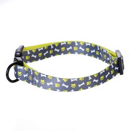 Mile High Life Dog Collar | Cute Puppy Collars | Lightweight Girl Dog Collar | Soft Boy Dog Collars | w Paws Bones Mustache Pattern (Gray, Medium)